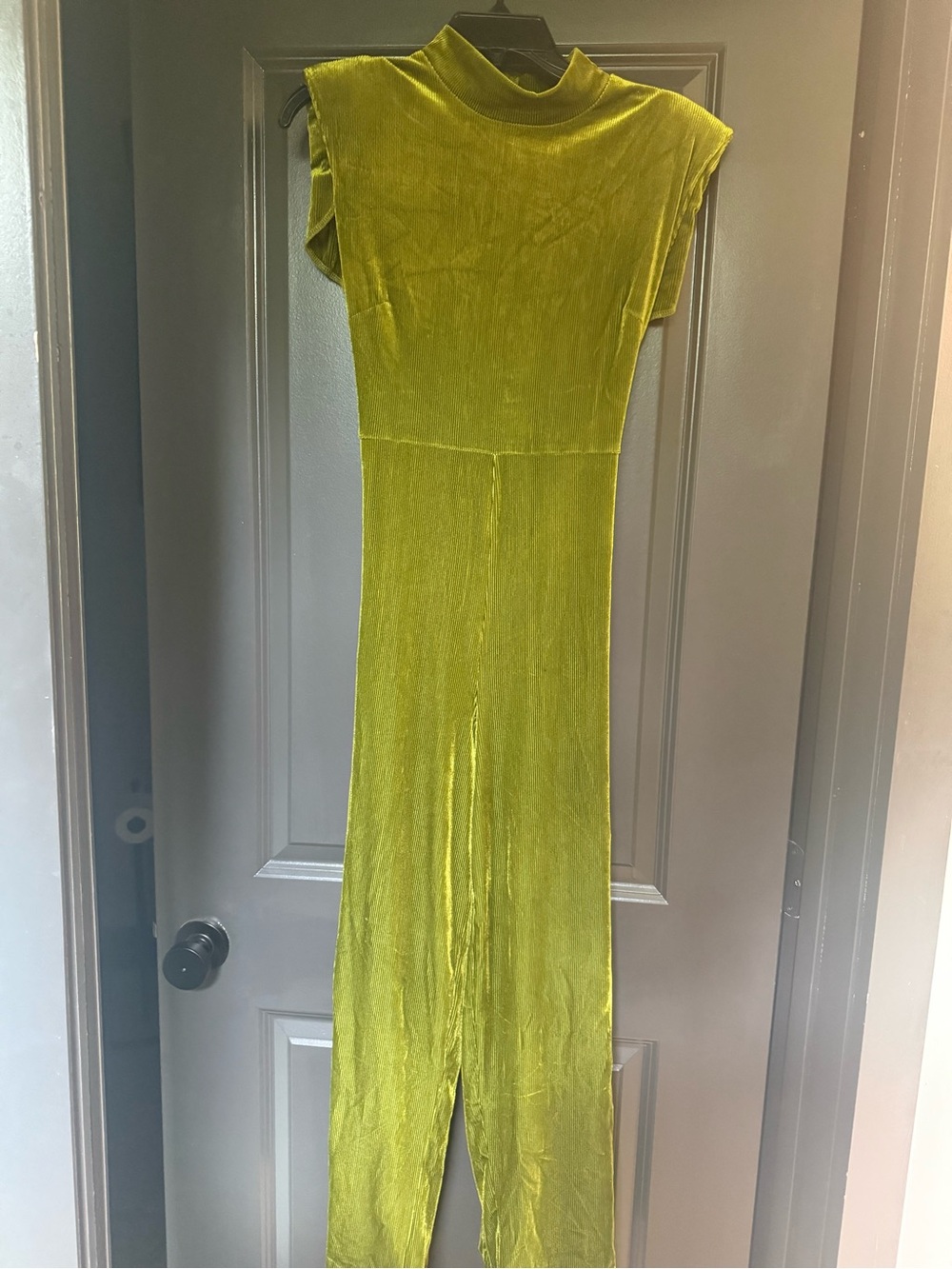 Olive Green Velvet Mock Neck Maxi Romper